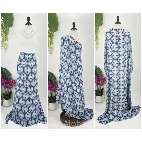 Blue/White Hawaiian Quilt Design MAXI SARONG Kīkepa Pareo Beach Wrap Skirt - Picture 1 of 4